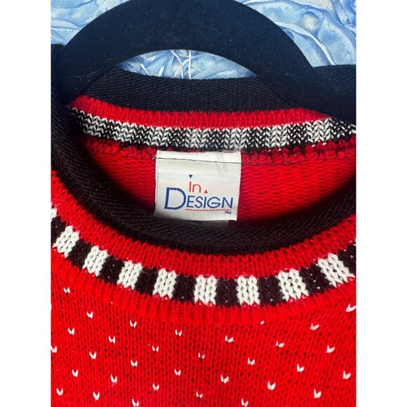 Vintage In Design Red Knit Sweater With Panda Graphic & Checkered Vest - Picture 6 of 10